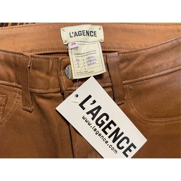L’AGENCE|MARGOT HIGH RISE SKINNY JEAN JAVA‎ COATED FAUX LEATHER SIZE 26 NWT - Picture 8 of 10